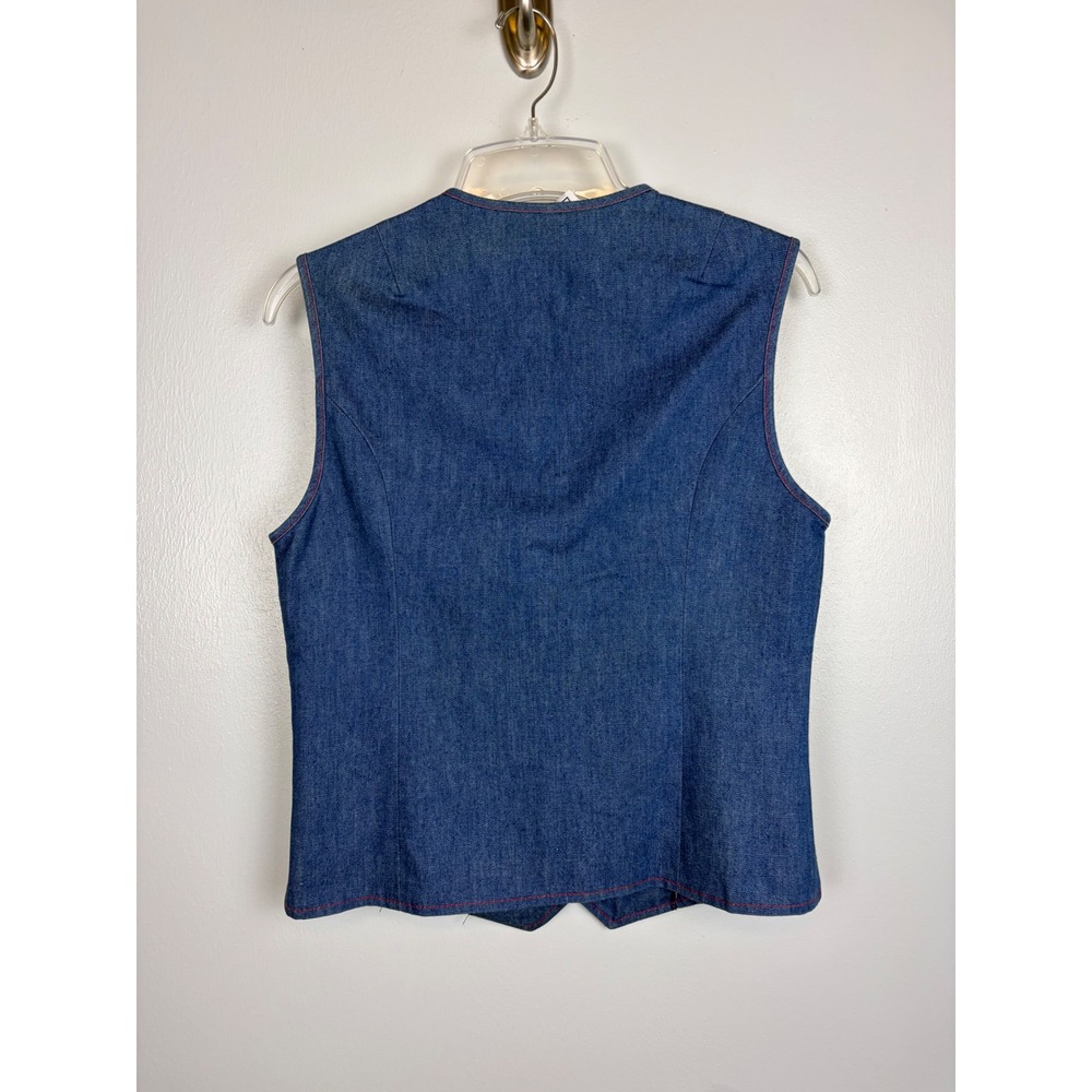 VTG 70s Joyce Blue Denim Vest Medium Red Stitching Shotgun Shell Buttons Western - Picture 4 of 8